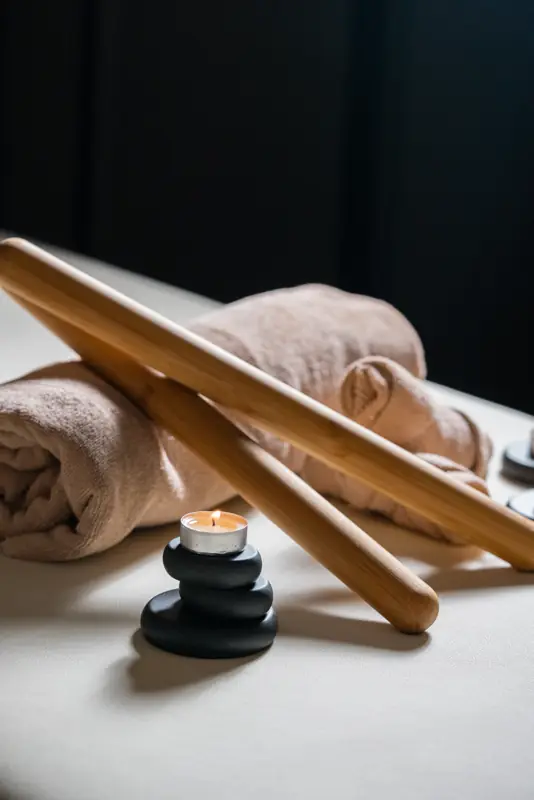Spa setting with bamboo and candle